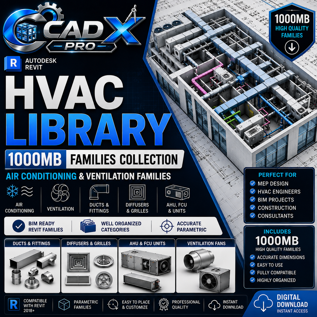 Revit HVAC Library - 1000MB Families collection  Air Conditioning & Ventilation Families  Ducts, Diffusers, Ahu, FCU