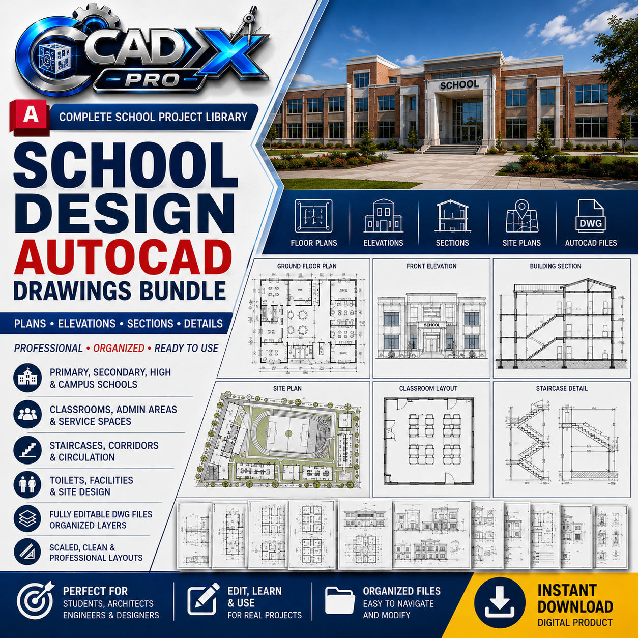School Design AutoCAD Library  Plans, Elevations & Sections