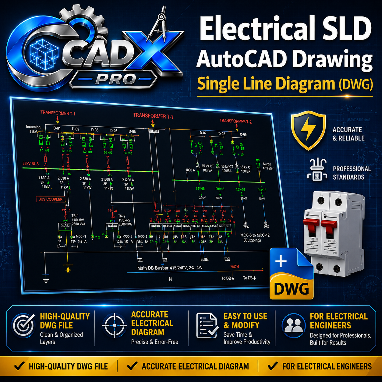 Electrical SLD AutoCAD Drawing – Single Line Diagram DWG | Power Distribution Plan