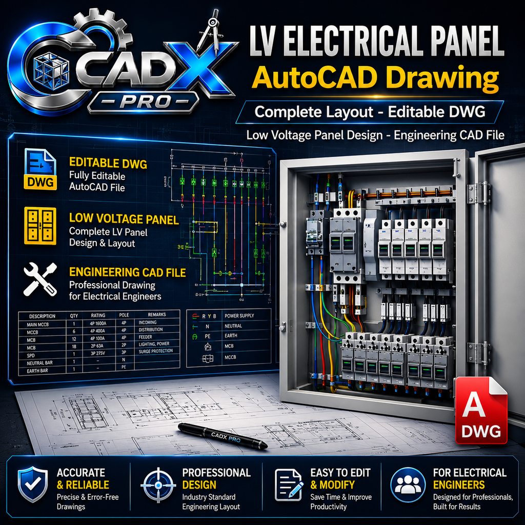 LV Electrical Panel AutoCAD Drawing – Complete Layout – Editable DWG – Low Voltage Panel Design – Engineering CAD File