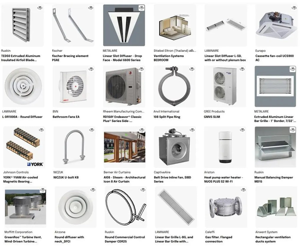 Revit HVAC Library - 1000MB Families collection  Air Conditioning & Ventilation Families  Ducts, Diffusers, Ahu, FCU
